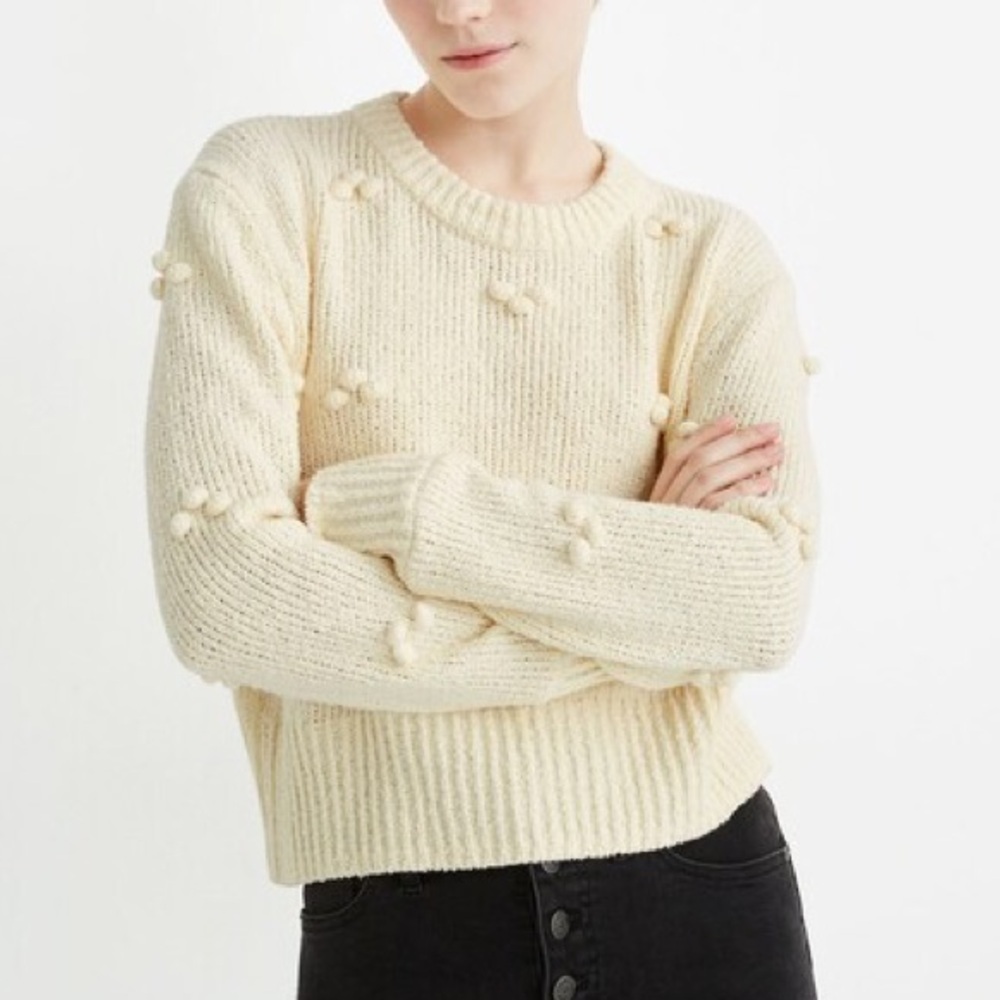 MADEWELL Dotted Bobble Antique Cream Cottage Core Pullover Sweater | size Small